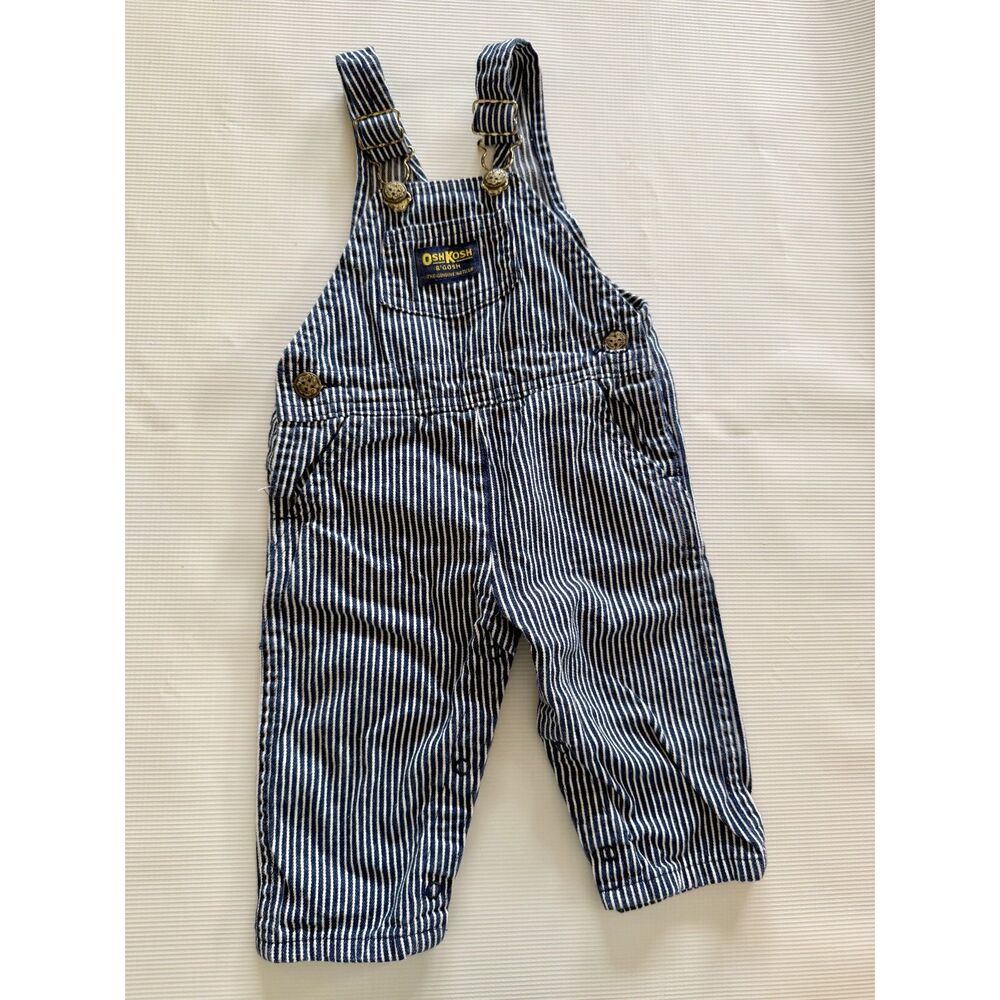Vintage OshKosh B'Gosh Vestbak 12M Hickory Stripe Railroad Overalls Baby